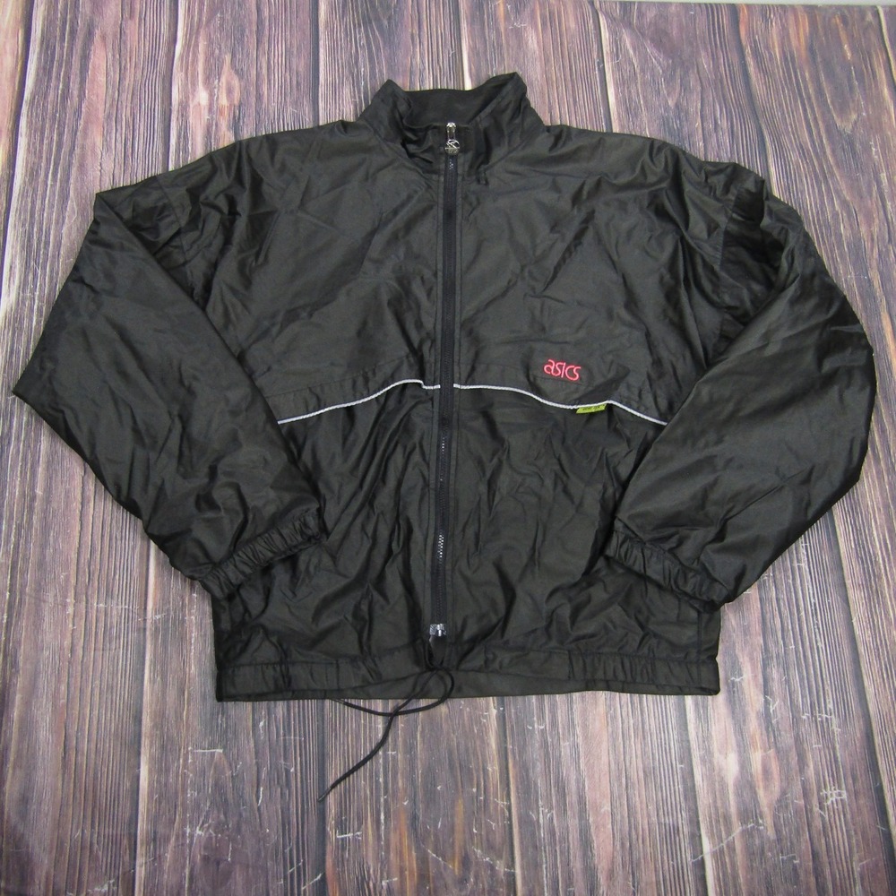 ASICS Jacket Mens M Black Windbreaker GORE-TEX Lined Full Zip Pockets Reflective